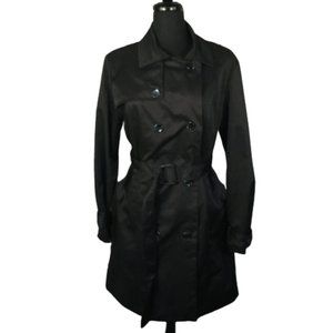 BURLADY Black Women's Casual Double-Breasted Long Trench Wrap Rain Coat
